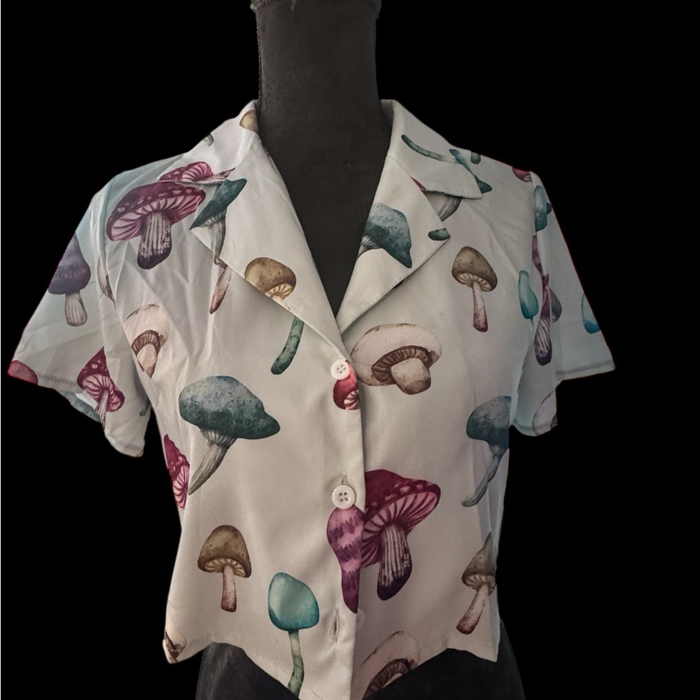Colorful Mushroom Print Women's Button Down Shirt